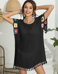 Dark Slate Gray Tassel Boat Neck Flutter Sleeve Cover Up Sentient Beauty Fashions Apparel & Accessories