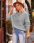 Rosy Brown Round Neck Sweater with Pocket