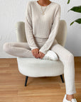 Light Gray Ribbed Top and Pants Lounge Set Sentient Beauty Fashions Apparel & Accessories