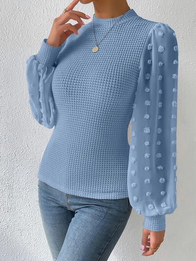 Light Slate Gray Swiss Dot Waffle-Knit Lantern Sleeve T-Shirt Sentient Beauty Fashions Apparel &amp; Accessories