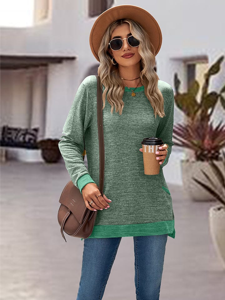 Dark Gray Round Neck Long Sleeve Blouse