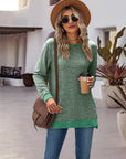 Dark Gray Round Neck Long Sleeve Blouse