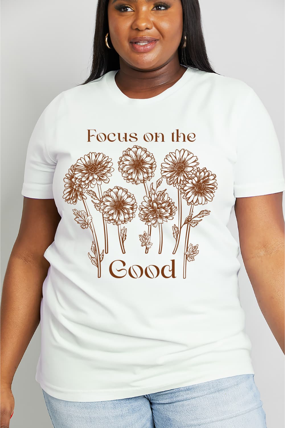 Light Gray Simply Love Full Size FOCUS ON THE GOOD Graphic Cotton Tee Sentient Beauty Fashions Apparel &amp; Accessories