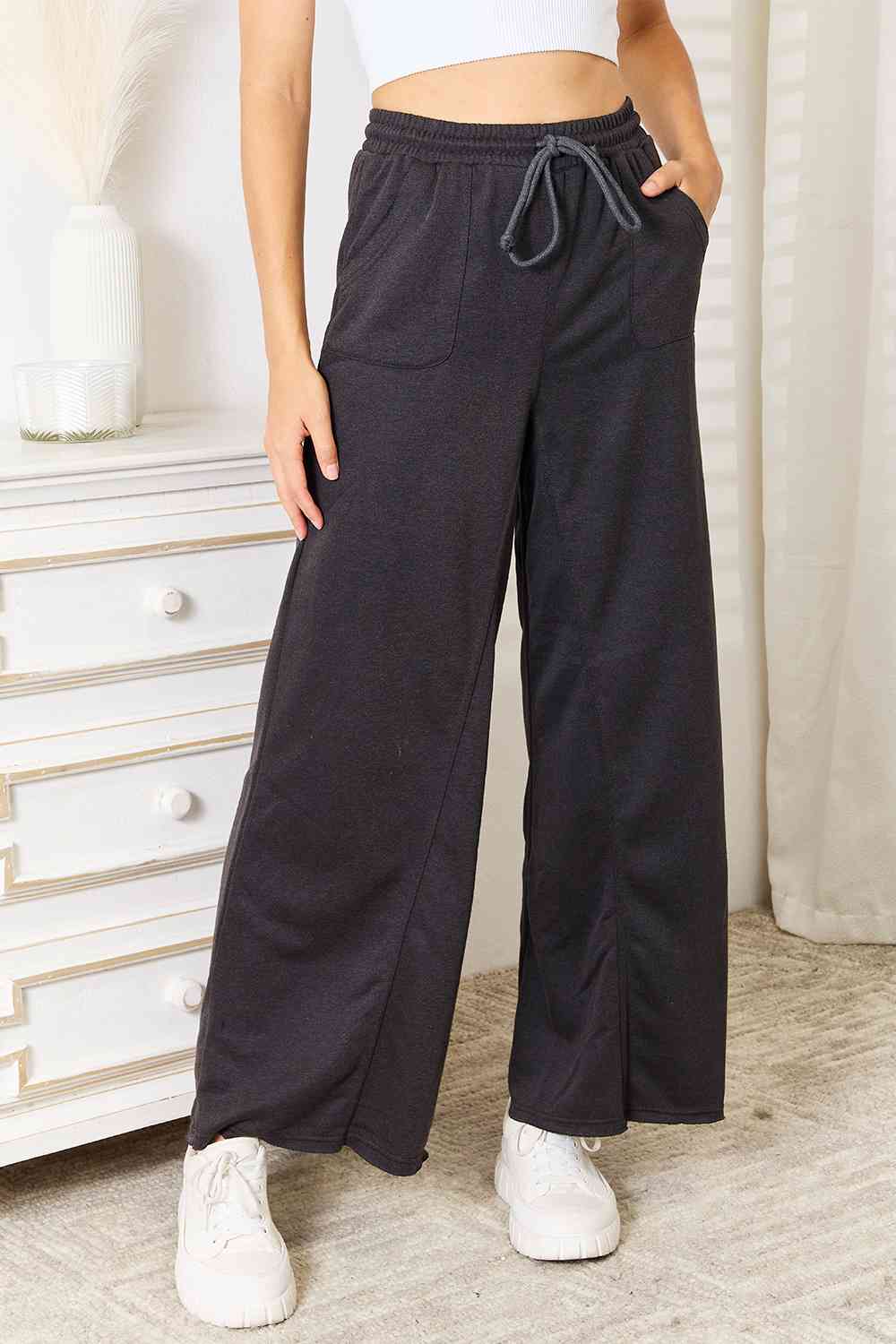 Dark Slate Gray Basic Bae Wide Leg Pocketed Pants Sentient Beauty Fashions Apparel &amp; Accessories