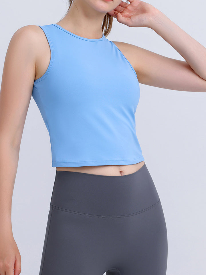 Light Steel Blue Round Neck Sleeveless Sports Tank Top Sentient Beauty Fashions Apparel &amp; Accessories