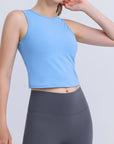 Light Steel Blue Round Neck Sleeveless Sports Tank Top Sentient Beauty Fashions Apparel & Accessories