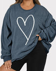 Dark Slate Gray Plus Size Heart Ribbed Round Neck Sweatshirt