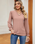 Tan V-Neck Flounce Sleeve Blouse