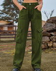 Dark Olive Green Pocketed Wide Leg Jeans Sentient Beauty Fashions Apparel & Accessories