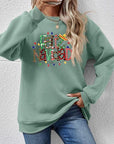 Light Slate Gray FELIZ NAVIDAD Round Neck Drop Shoulder Sweatshirt