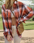 Rosy Brown Plaid Button Up Dropped Shoulder Shirt Sentient Beauty Fashions Apparel & Accessories