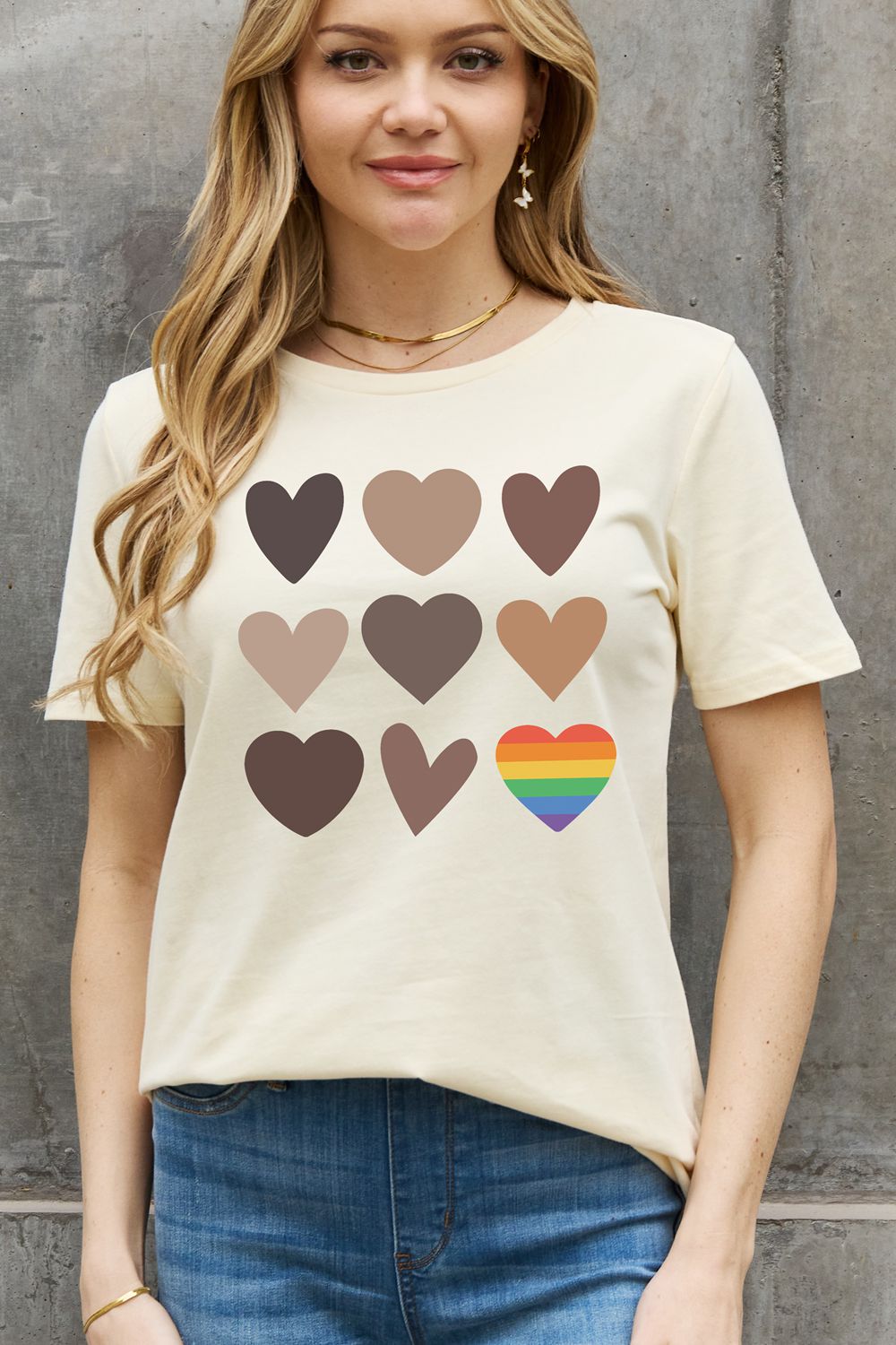 Rosy Brown Simply Love Full Size Heart Graphic Cotton Tee Sentient Beauty Fashions Apparel & Accessories