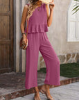 Dim Gray Ruffled Round Neck Tank and Pants Set Sentient Beauty Fashions Apparel & Accessories