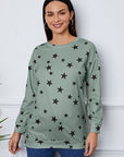 Light Gray Star Print Round Neck Dropped Shoulder Sweatshirt