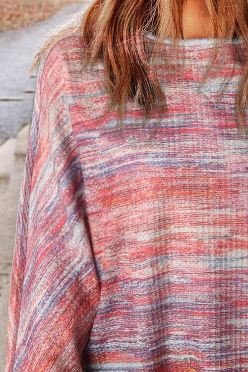 Rosy Brown Heathered Round Neck Long Sleeve T-Shirt
