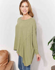 Light Gray HEYSON Full Size Oversized Super Soft Rib Layering Top with a Sharkbite Hem and Round Neck Sentient Beauty Fashions Apparel & Accessories