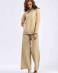 Antique White Long Sleeve Hooded Sweater and Knit Pants Set Sentient Beauty Fashions Pants