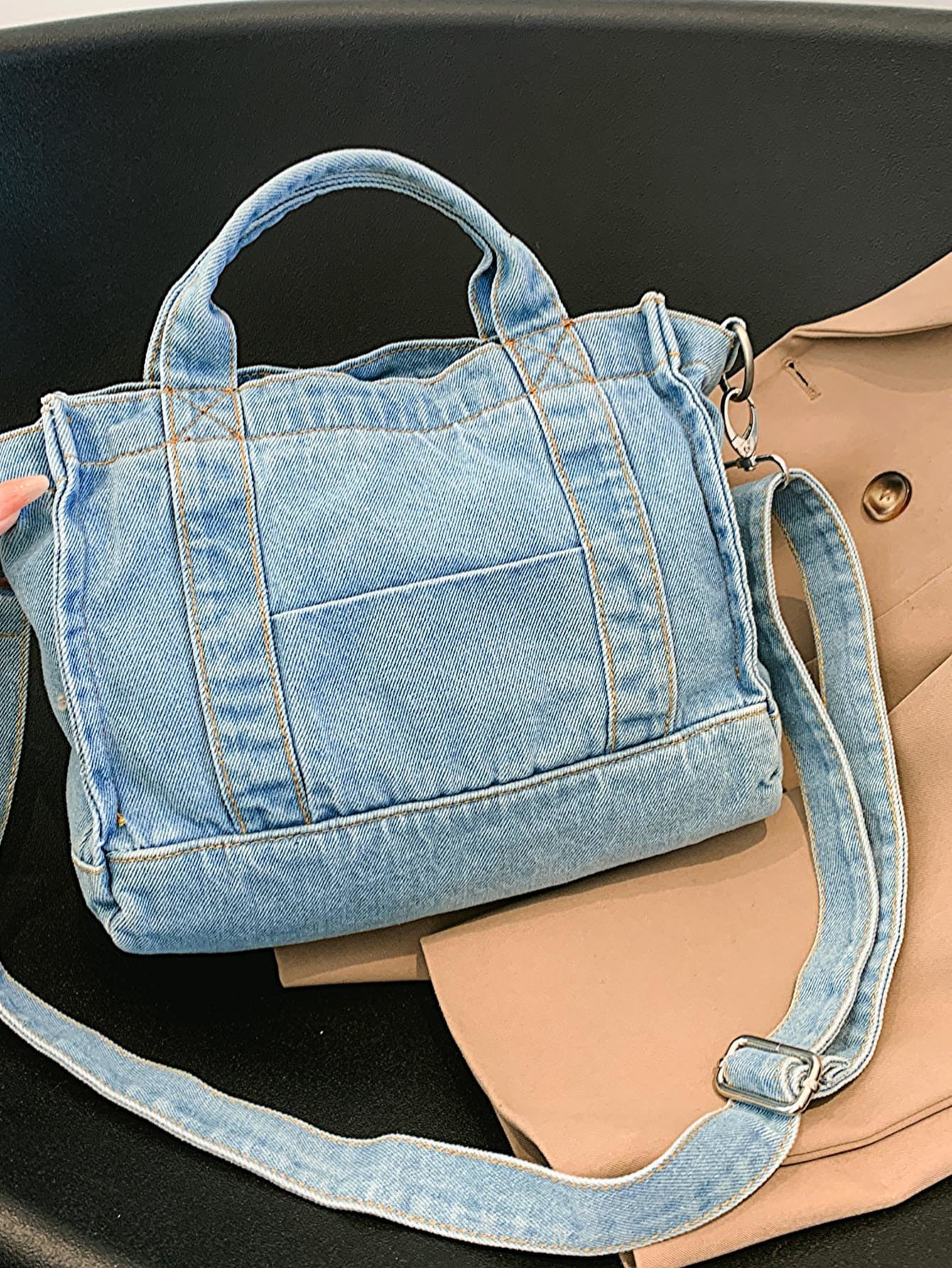 Gray Denim Shoulder Bag