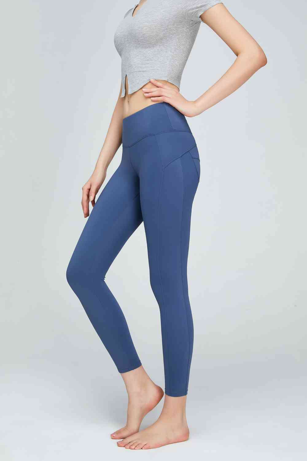 Light Gray Seam Detail Wide Waistband Sports Leggings Sentient Beauty Fashions Apparel &amp; Accessories