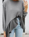 Light Slate Gray Waffle-Knit Round Neck Dropped Shoulder T-Shirt Sentient Beauty Fashions Apparel & Accessories