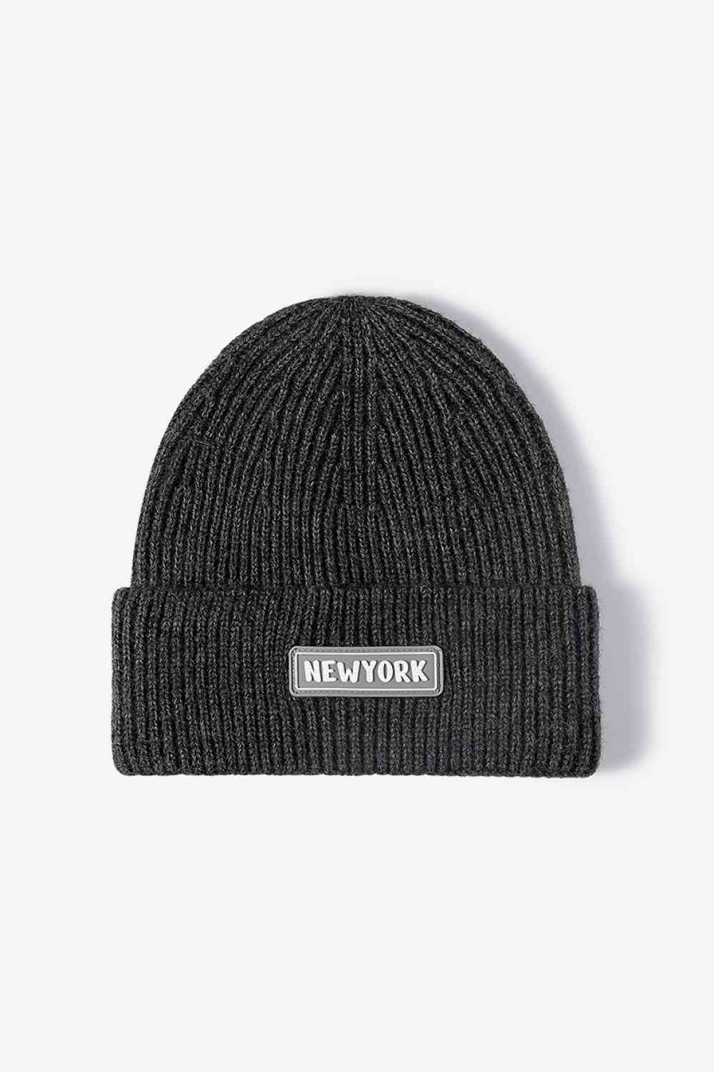 White Smoke NEWYORK Patch Rib-Knit Cuffed Beanie