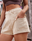 Rosy Brown High-Waist Denim Shorts with Pockets Sentient Beauty Fashions Apparel & Accessories