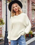 Gray Ribbed Drop Shoulder Lantern Sleeve Sweater