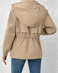 Rosy Brown Drawstring Zip Up Hooded Jacket