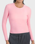 Pink Round Neck Long Sleeve Sports Top Sentient Beauty Fashions tops