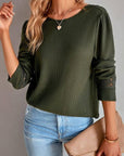 Dark Slate Gray Lace Trim V-Neck Top