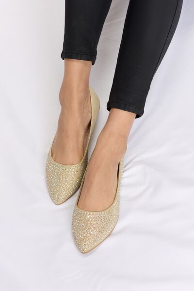 Light Gray Forever Link Rhinestone Point Toe Flat Slip-Ons Sentient Beauty Fashions Shoes