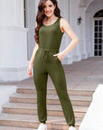 Gray Drawstring Round Neck Sleeveless Jumpsuit