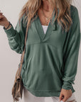 Dark Slate Gray V-Neck Long Sleeve Hooded Top Sentient Beauty Fashions Apparel & Accessories