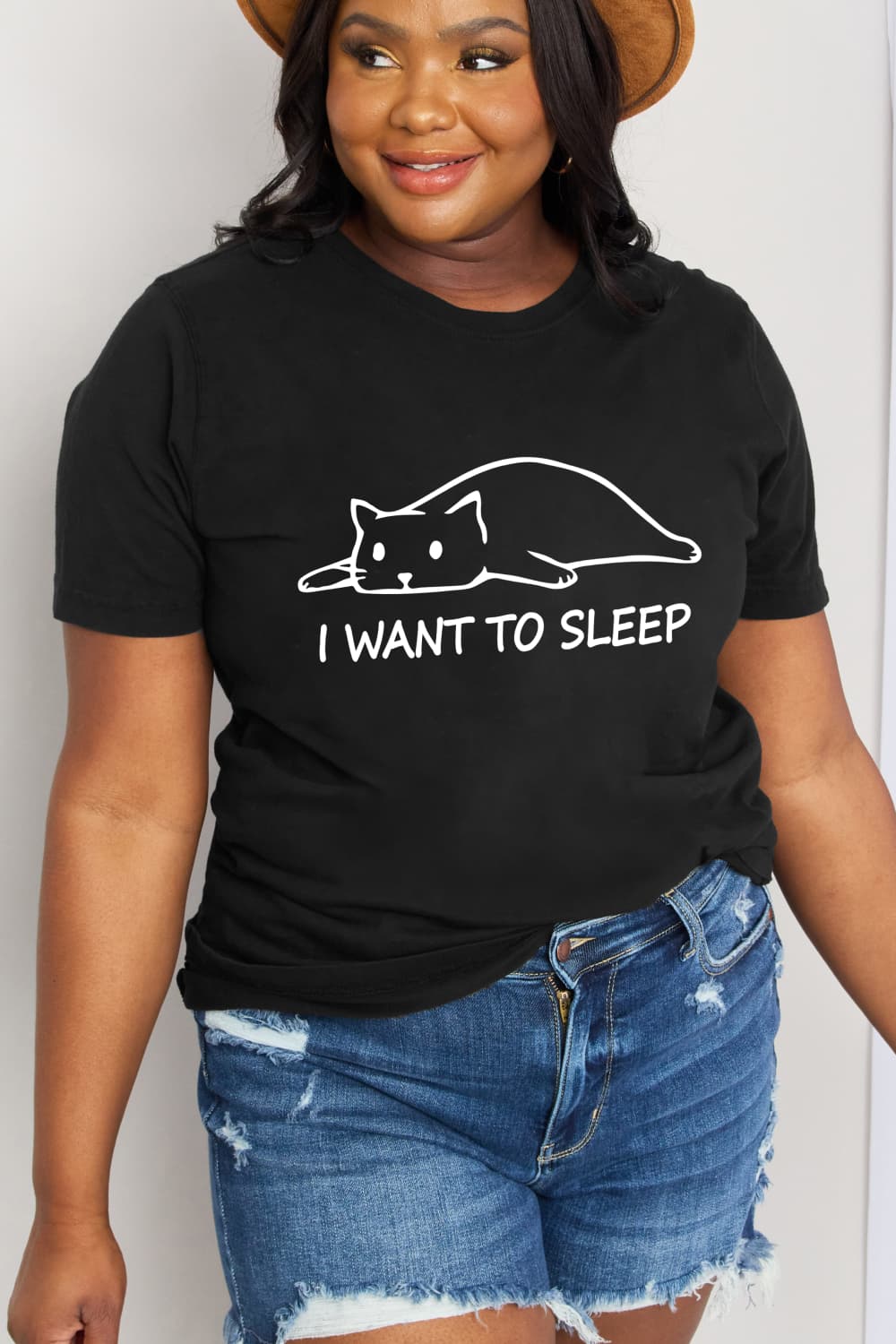 Dark Slate Gray Simply Love Full Size I WANT TO SLEEP Graphic Cotton Tee Sentient Beauty Fashions Apparel &amp; Accessories