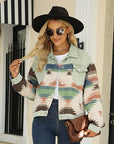 Gray Printed Dropped Shoulder Long Sleeve Denim Jacket Sentient Beauty Fashions Apparel & Accessories