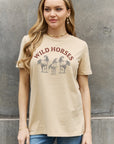 Rosy Brown Simply Love WILD HORSES Graphic Cotton T-Shirt Sentient Beauty Fashions tees