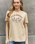 Rosy Brown Simply Love WILD HORSES Graphic Cotton T-Shirt