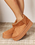 Tan Legend Women's Fleece Lined Chunky Platform Mini Boots Sentient Beauty Fashions shoes
