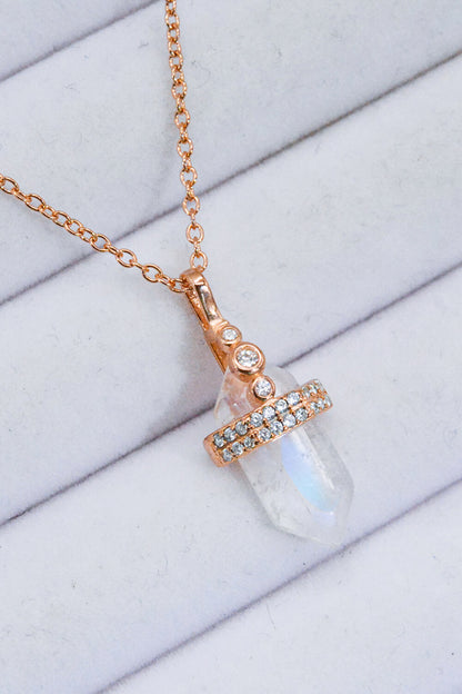 Light Gray 925 Sterling Silver Moonstone Pendant Necklace