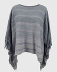 Lavender Striped Boat Neck Poncho with Fringes