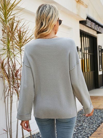 Rosy Brown Notched Dropped Shoulder Sweater