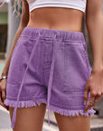 Dim Gray Drawstring Raw Hem Denim Shorts