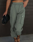 Dark Slate Gray Drawstring Elastic Waist Pants with Pockets Sentient Beauty Fashions Apparel & Accessories