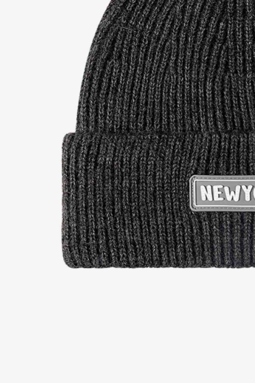 Dark Slate Gray NEWYORK Patch Rib-Knit Cuffed Beanie