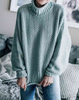 Gray Turtleneck Dropped Shoulder Sweater