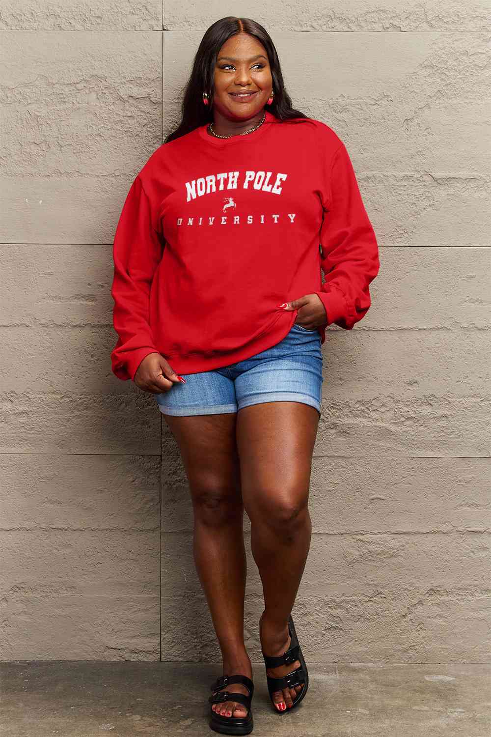 Rosy Brown Simply Love Full Size NORTH POLE UNIVERSITY Graphic Sweatshirt