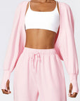 Misty Rose Open Front Long Sleeve Cropped Active Outerwear Sentient Beauty Fashions Apparel & Accessories