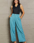 Dark Gray Wide Leg Buttoned Pants Sentient Beauty Fashions Apparel & Accessories