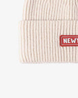 Beige NEWYORK Patch Rib-Knit Cuffed Beanie