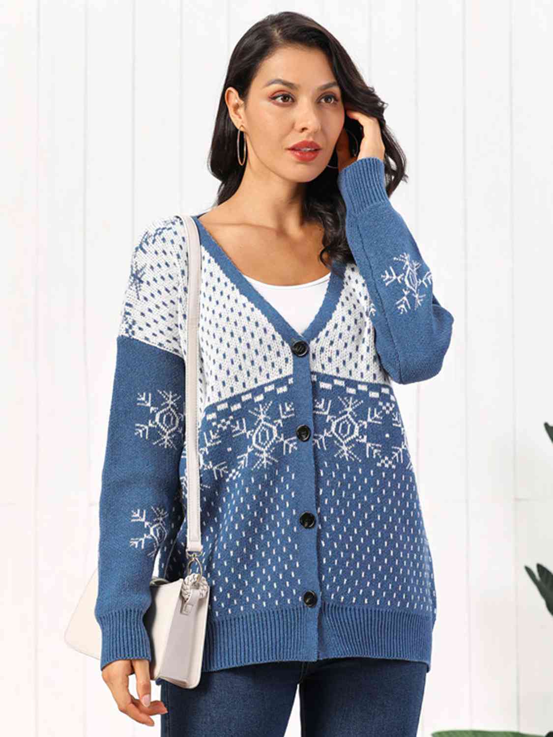 White Smoke Snowflake Button Down Cardigan